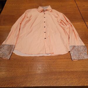 Angelino For Bermuda Button Uo Dress Shirt Peach Paisley  3XL Grid Graph